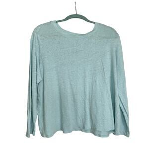 Eileen Fisher Organic Linen Aqua Jersey Crew Neck Long Sleeve Top Size XL